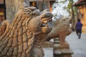 Kathmandu Prints: Lion statues outside Gorakhnath Temple at Pashupatinath Temple