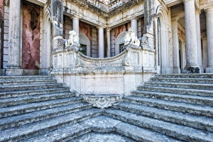 Palaces Prints: Lions Staircase, Royal Summer Palace of Queluz, Lisbon, Portugal, Europe