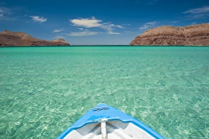 Baja California Prints: Little boat in the turquoise waters at Isla Espiritu Santo