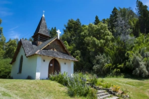 South American Latin America Prints: Little chapel in Los Alerces National Park, Chubut, Patagonia, Argentina, South America
