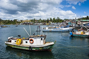 Chiloe Prints: Little fishing boats in Chonchi, Chiloe, Chile, South America