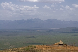 Omo Valley Prints: Little hut overlooking the Omo Valley, Ethiopia, Africa