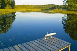 Little pier at peaceful lake in the Aukstaitija National Park, Lithuania