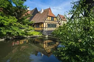 Timbered Collection: Little pond in the Old Town, Den Gamle By, open air museum in Aarhus, Denmark, Scandinavia, Europe