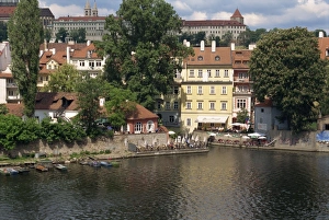 River Vltava Prints: The Little Quarter or Lesser Town and castle, Prague, Czech Republic, Europe