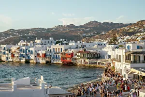Outdoor Dining Prints: Little Venice at sunset, Chora (Mykonos Town)