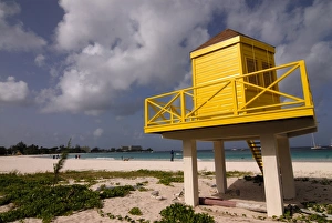 Bridgetown Prints: A little yellow beach lookout or viewpoint, Bridgetown, Barbados, West Indies