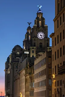 Liverpool Prints: The Liver Building at night, Water Street