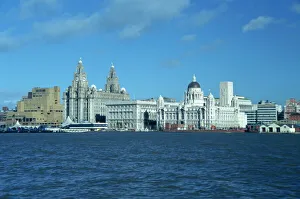 Liverpool skyline across the Mersey River, England, United Kingdom, Europe