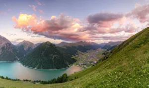 Valtellina Prints: Livigno and lake at sunset, Livigno Valley, Valtellina, Lombardy, Italy, Europe