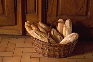 Loaves of bread in a basket in France, Europe