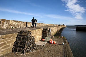 Harbour Wall Prints: Lobster Pots at St Andrews Harbour, St Andrews, Fife, Scotland