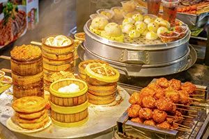 Nighttime Prints: Local Chinese food in Kuanxiangzi Alley at night, Chengdu, Sichuan Province, People s