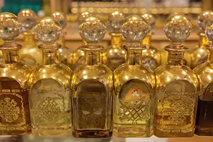 Opulence Prints: Local frankincense perfumes in ornate gold and glass bottles, Al-Husn Souq, Salalah