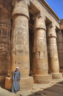 Thebes Prints: Local man, Columns in the Great Hypostyle Hall, Karnak Temple, Luxor, Thebes, UNESCO
