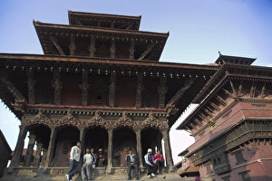 Bagmati Prints: Local people sitting on temple steps