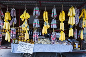 Meat Prints: Local sausage specialities for sale, Argentina, South America