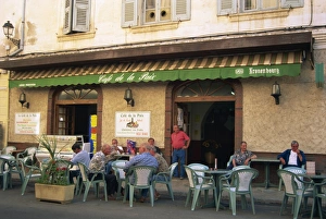 Ile Rousse Prints: Locals at Le Cafe de la Paix, Ile Rousse, Corsica, France, Europe