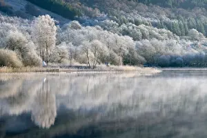Loch Ard partially frozen over and a hoar frost around Aberfoyle in the Loch Lomond