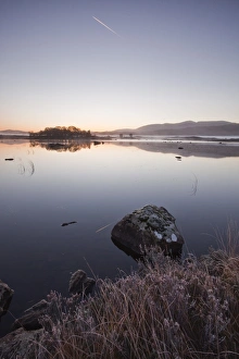 Loch Ba on a frosty morning at Rannoch Moor, a Site of Special Scientific Interest, Perth and Kinross, Highlands, Scotland, United Kingdom, Europe