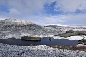 Loch Gynack and highlands in winter, from Creag Bheag, near Kingussie, Highlands