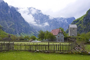 Balkans Prints: Lock-in tower in Thethi in the Albanian Alps, Albania, Europe