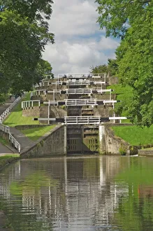 Canal Prints: The five lock ladder on the Liverpool Leeds canal, at Bingley, Yorkshire