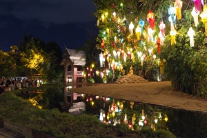 Chiang Mai Prints: Loi Kratong festival of Lights, Wat Phan Tao Temple, Chiang Mai, Thailand, Southeast Asia