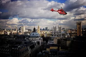Westminster Collection: London air ambulance over Westminster, London, England, United Kingdom, Europe