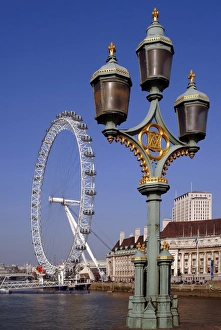 Big Wheel Prints: London Eye and County Hall beside the River Thames, London, England, United Kingdom