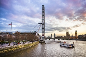 Big Wheel Prints: London Eye (Millennium Wheel) and River Thames at sunset, London Borough of Lambeth