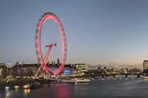 Millennium Wheel Collection: The London Eye at night seen from Golden Jubilee Bridge, London, England, United Kingdom