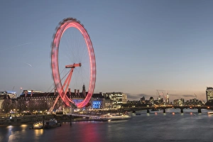 South Bank Prints: The London Eye at night seen from Golden Jubilee Bridge, London, England, United Kingdom
