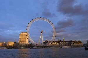 Millennium Wheel Collection: London Eye, River Thames, and City Hall from Victoria Embankment at sunset, London, England