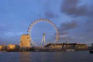 Big Wheel Prints: London Eye, River Thames, and City Hall from Victoria Embankment at sunset