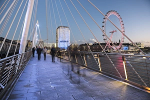 Ferris Wheel Prints: The London Eye, seen from Golden Jubilee Bridge at night, London, England, United Kingdom