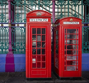Phone Box Prints: London red phone boxes, Smithfield Market, London, England, United Kingdom, Europe