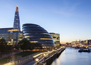 Hms Belfast Prints: London skyline at dusk including the GLC building
