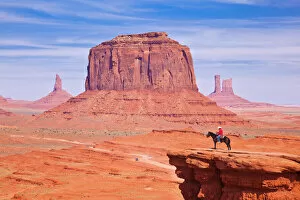 Traditionally American Gallery: Lone horse rider at John Fords Point, Merrick Butte, Monument Valley Navajo Tribal Park, Arizona