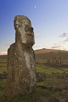 Lone monolithic giant stone Moai statue at Tongariki, Rapa Nui (Easter Island)