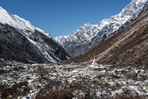 Trek Prints: Lone stupa (chorten) in vast high altitude valley
