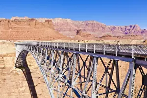 Girder Prints: Lone tourist on Old Navajo Bridge over Marble Canyon and Colorado River
