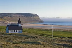 Lonely church at Breidavik, the Westfjords, Iceland, Polar Regions