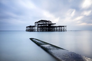 Long exposure image of Brightons derelict West Pier, Brighton, East Sussex, England