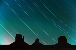 Long exposure of star trails in night sky