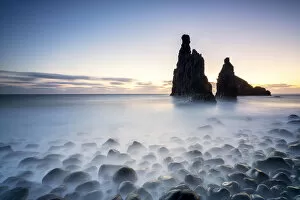 Sea Stack Gallery: Long exposure of waves crashing on Ilheus da Rib and Ribeira da Janela rock formations at