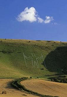 Long Man of Wilmington chalk figure, Wilmington, East Sussex, England, United Kingdom, Europe