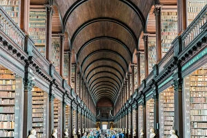 Irish Gallery: Long Room interior, Old Library building, Trinity College, Dublin, Republic of Ireland