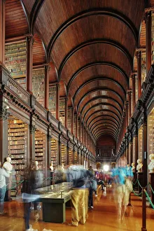 College Prints: The Long Room in the library of Trinity College, Dublin, Republic of Ireland, Europe