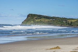 The Pacific Prints: Long sandy beach in Lennox Head, Byron Bay, Queensland, Australia, Pacific